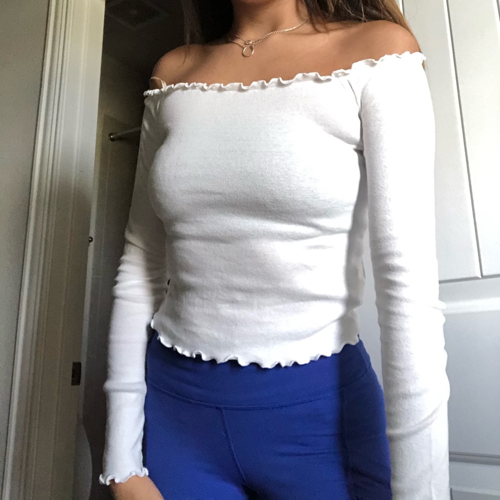 White long sleeve off the shoulder top